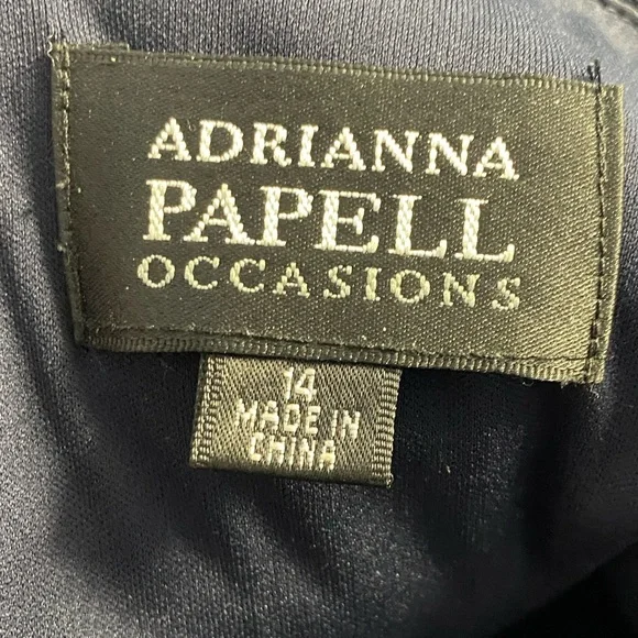 Adrianna Papell Navy Blue Lace Detail Tiered Dress Sleeveless Formal Size 14 - Picture 11 of 11